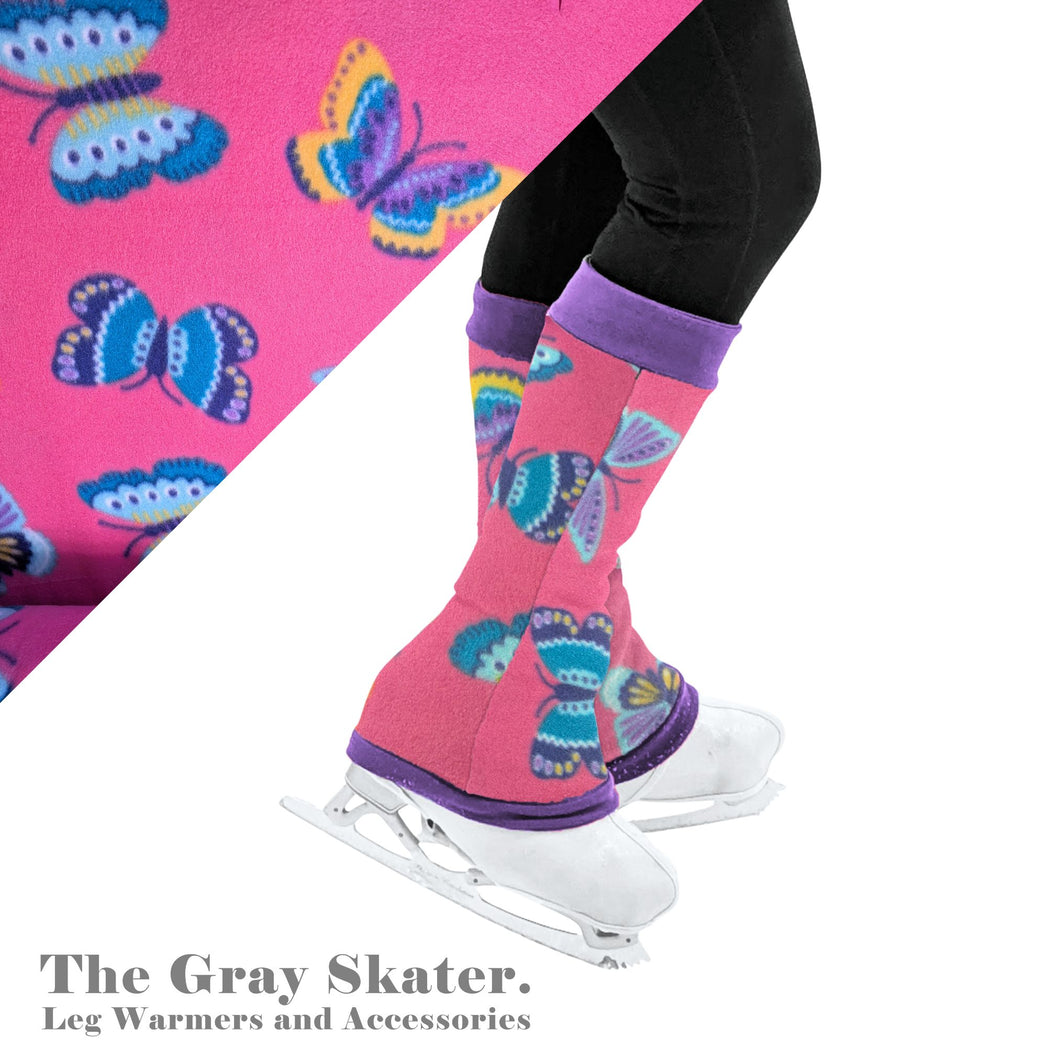 Bright Pink Butterfly Fleece Leg Warmers