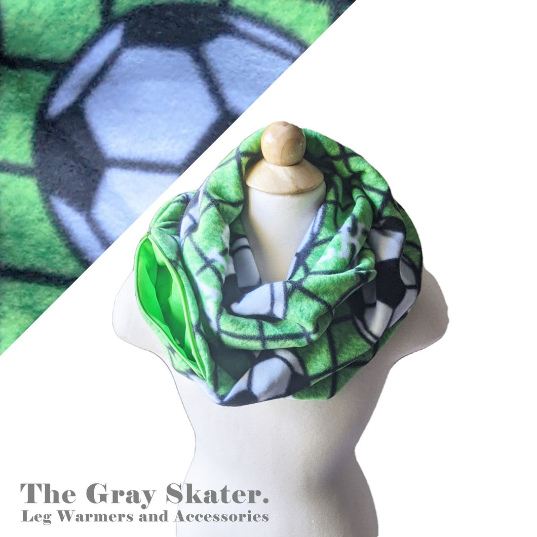 Soccer Fleece Hidden Pocket Infinity Scarf