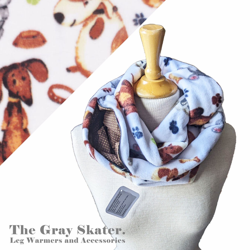 Cute Dogs Fleece Hidden Pocket Infinity Scarf
